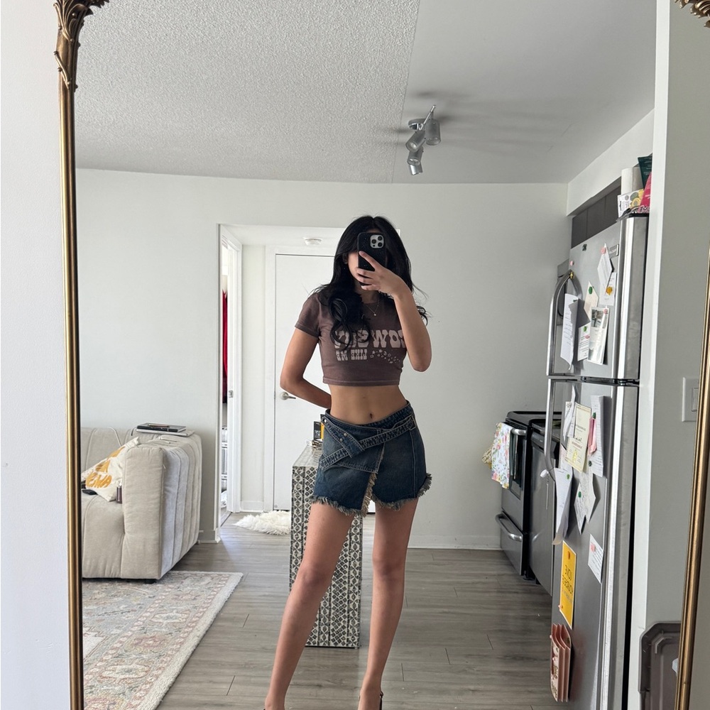 NBD Revolve Denim Mini Skirt in Dark Blue